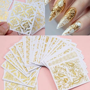 30 Sheets/Set 3D Golden Nail Stickers | Aesthetic Nail Sticker | Silver and Rose Gold Luxury Floral and Baroque Sticker