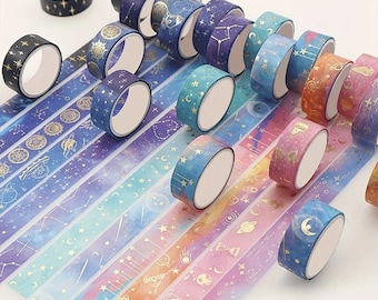 12 Rolls (1.5CM*2M) Galaxy Star Moon Washi Tape Set Celestial Constellation Decorative Tape for Journal, Scrapbook, Planner & DIY Kid Crafts