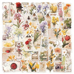 10/30/50 STÜCK Retro Zeitung Blumen Aufkleber | Ästhetische Aufkleber für Journal, Scrapbooki, Tagebuch, Laptop und Planer | Geschenk für Sie und Teenager