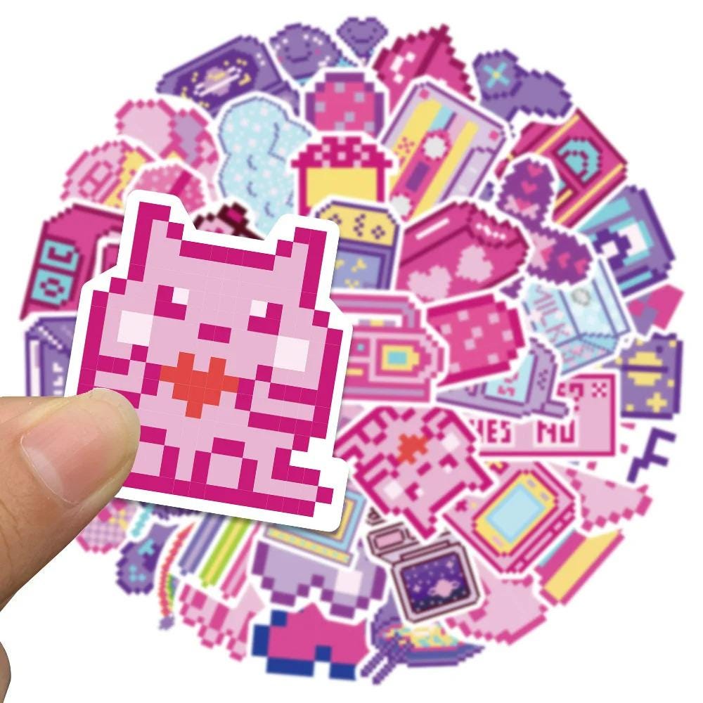 10/30/50pcs Retro Pixel Art Sticker Pack | 8-bit Aesthetic Vinyl ...