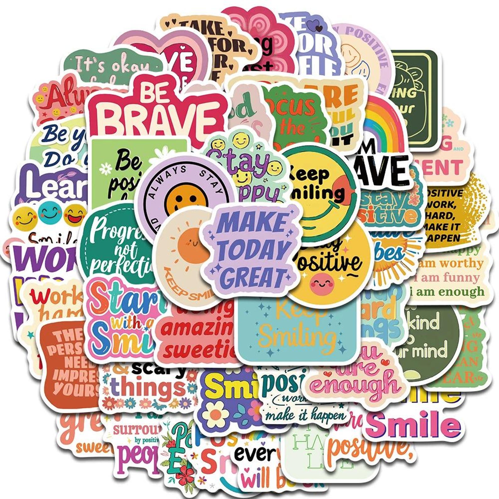 Positive Message Craft 50pcs Colorful Motivational Quote Stickers Pack – Positive Affirmation ...