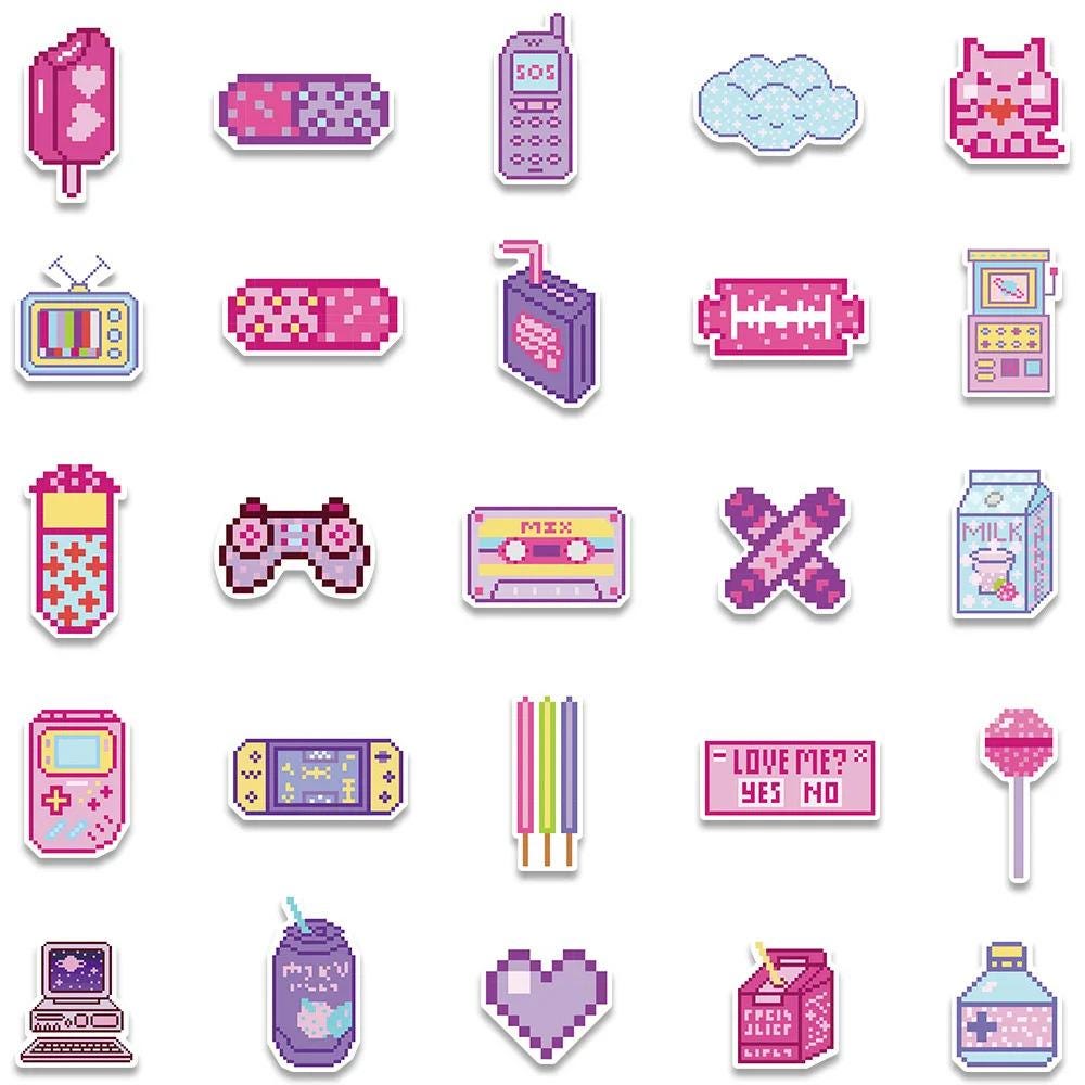 Sticker Simple Pixelated 10/30/50pcs Retro Pixel Art Sticker Pack | 8-bit Aesthetic Vinyl ...