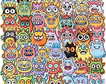 50PCS Colorful Cute Monster Stickers Pack – Fun Cartoon Monster Decals for Kids Reward, Scrapbooking, Party Favors, Journals, and Crafts