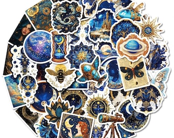 10/30/50PCS Celestial Aesthetic Stickers Pack – Moons, Stars, Planets, Galaxy Art, Space Decor, Spiritual Witchy Decal for Journals & Crafts
