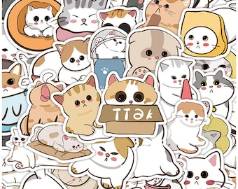 10/30/60PCS Cute Cat Stickers Pack | Kawaii Cartoon Cat Stickers for Planners, Scrapbooks, Laptops | Adorable Kitty Stickers for Cat Lovers