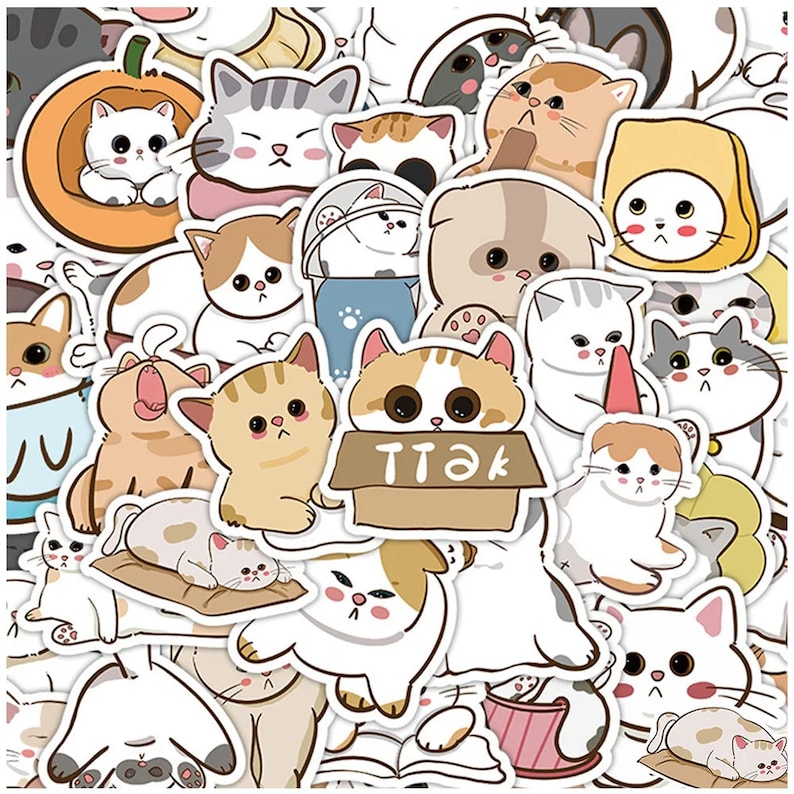 10/30/60PCS Cute Cat Stickers Pack | Kawaii Cartoon Cat Stickers for ...
