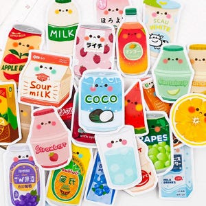 30 stuks kawaii stickers voor eten en drinken - leuke stickers met melk-, sap- en frisdrankthema voor planners, tijdschriften, plakboeken, decoratie en knutselen