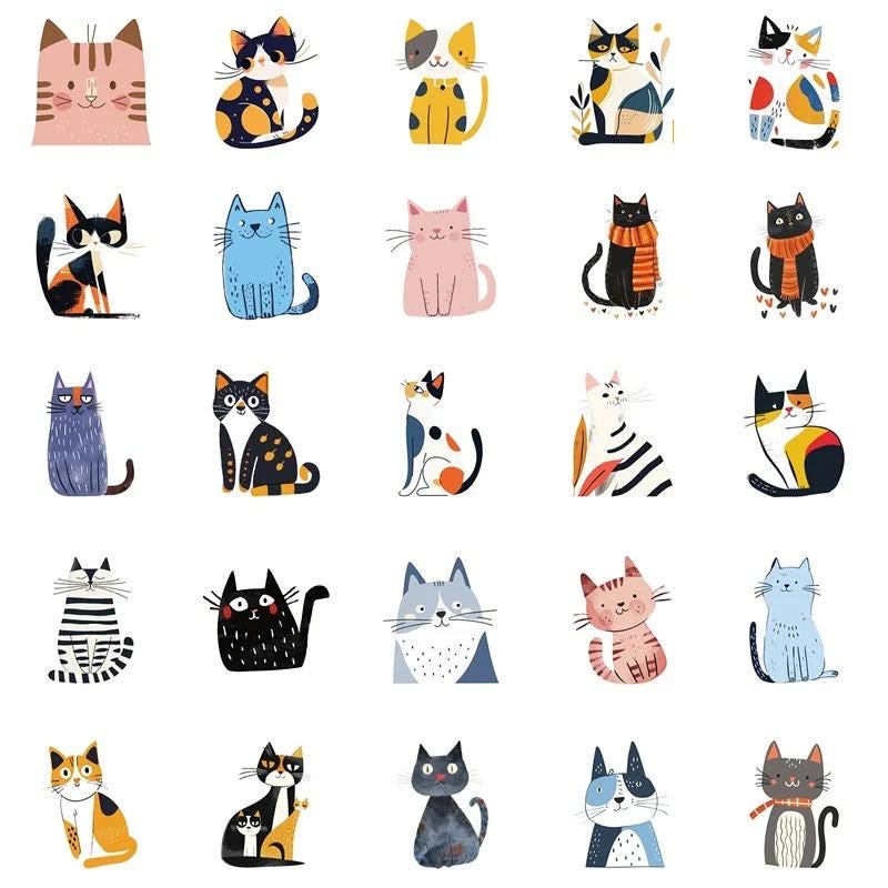 10/30/50 PCS Cute Cat Sticker Pack Kawaii Kitten Cartoon Decal, Pet ...
