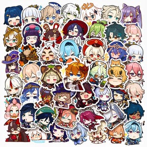 30/10/50 PCS Chibi Genshin Impact Sticker - Sticker vinyle mignon - Sticker pour ordinateur portable, scrapbooking, agenda et journal - Cadeau pour les enfants