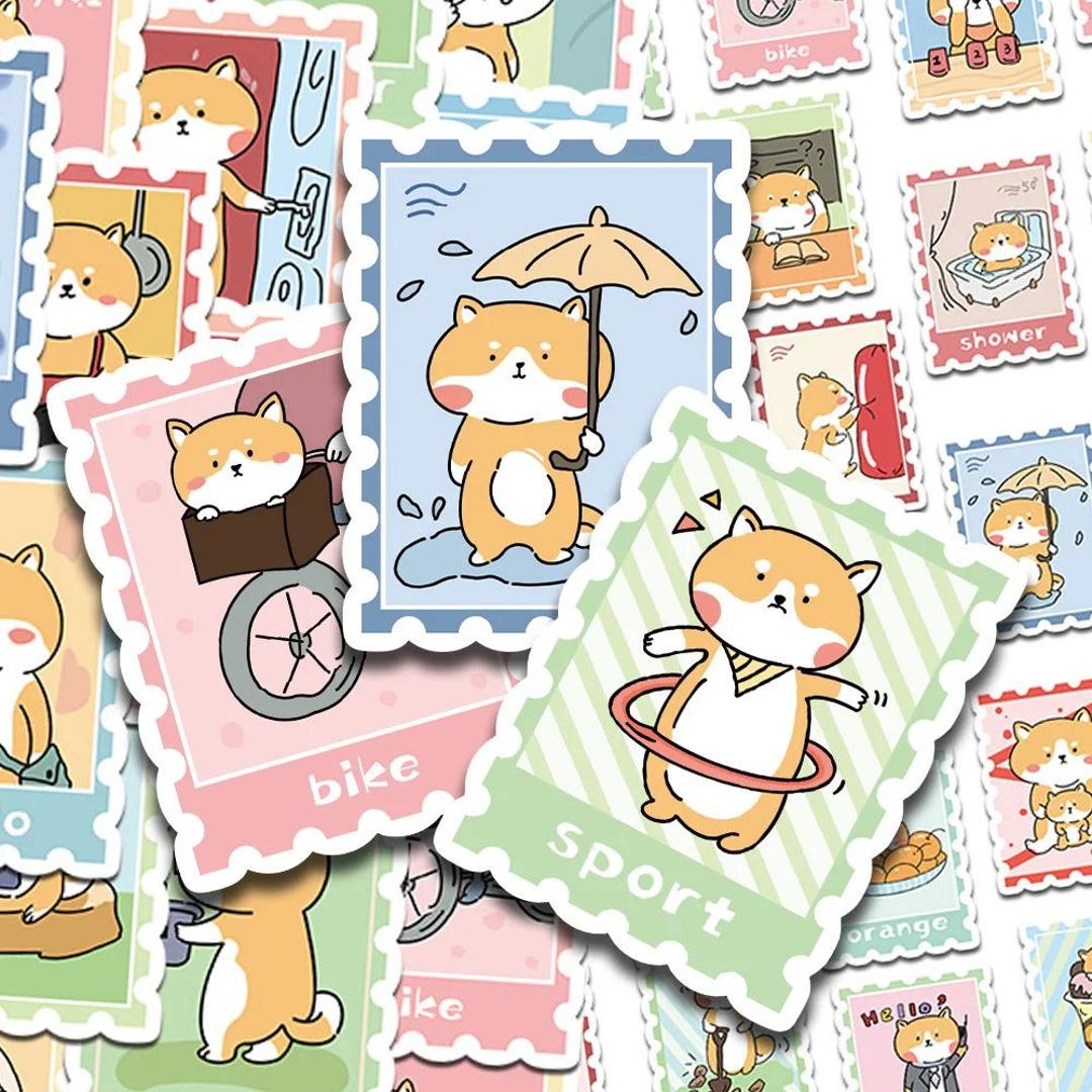 50pcs Cute Kawaii Shiba Inu Stamp Stickers – Cute Dog Decorative ...