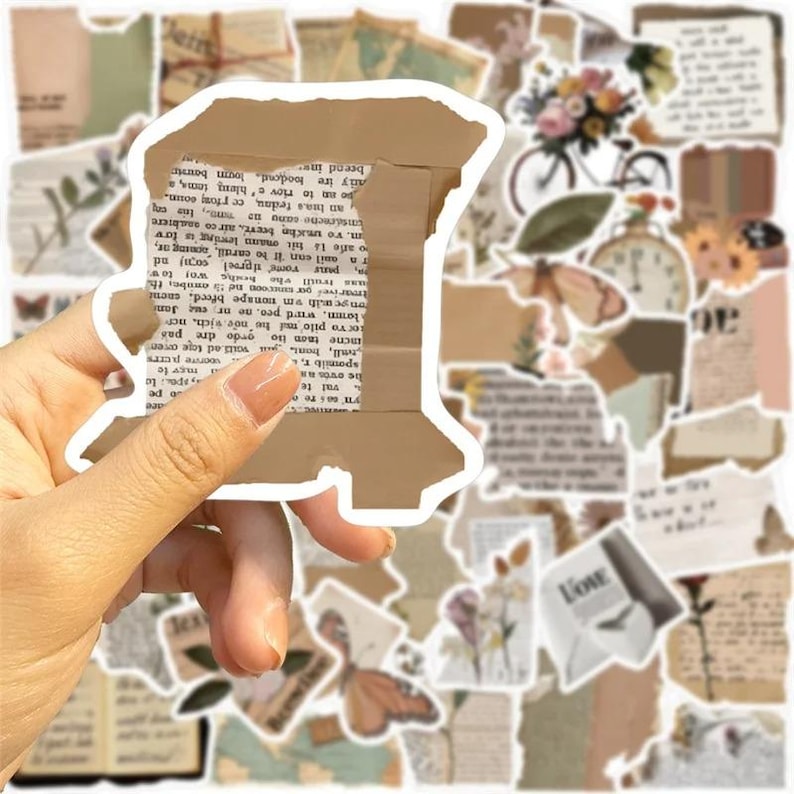 10/30/50pcs Vintage Book Fragments Sticker Pack - Boho Collage and ...
