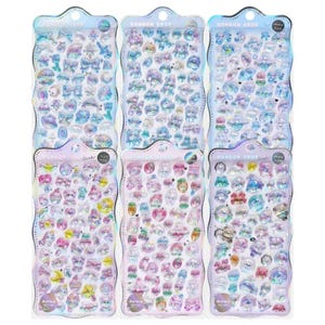 1 hoja de pegatinas holográficas 3D al azar - Lindas pegatinas de burbujas de Aurora Kawaii para diarios, álbumes de recortes, adornos y manualidades.