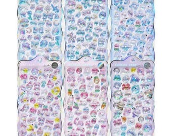 1 Sheet Random Holographic 3D Puffy Stickers - Cute Kawaii Aurora Bubble Stickers for Journal, Scrapbook, Embellishment, and DIY Crafts