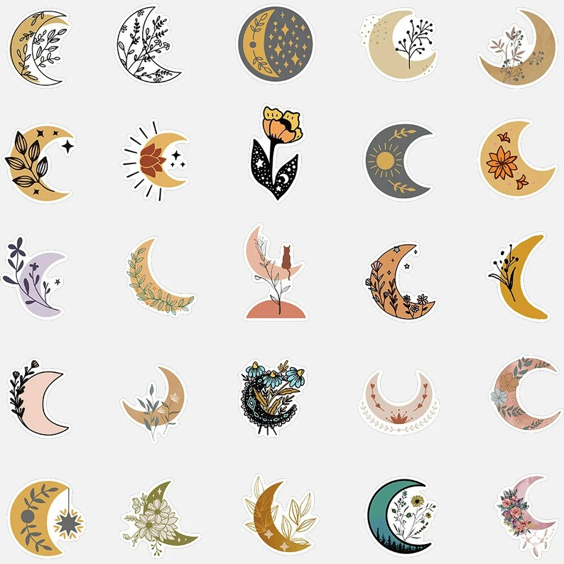 10/30/50PCS Artsy Bohemian Celestial Moon and Sun Sticker Set ...