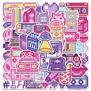 Confezione da 10/30/50 adesivi retrò Pixel Art / adesivi in vinile estetici a 8 bit / decalcomanie nostalgiche per giocatori / adesivi per laptop e diari