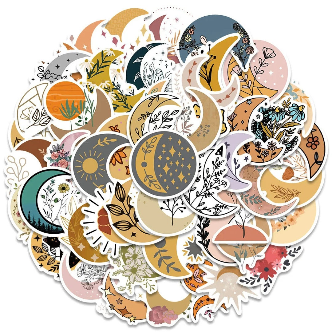 10/30/50PCS Artsy Bohemian Celestial Moon and Sun Sticker Set ...