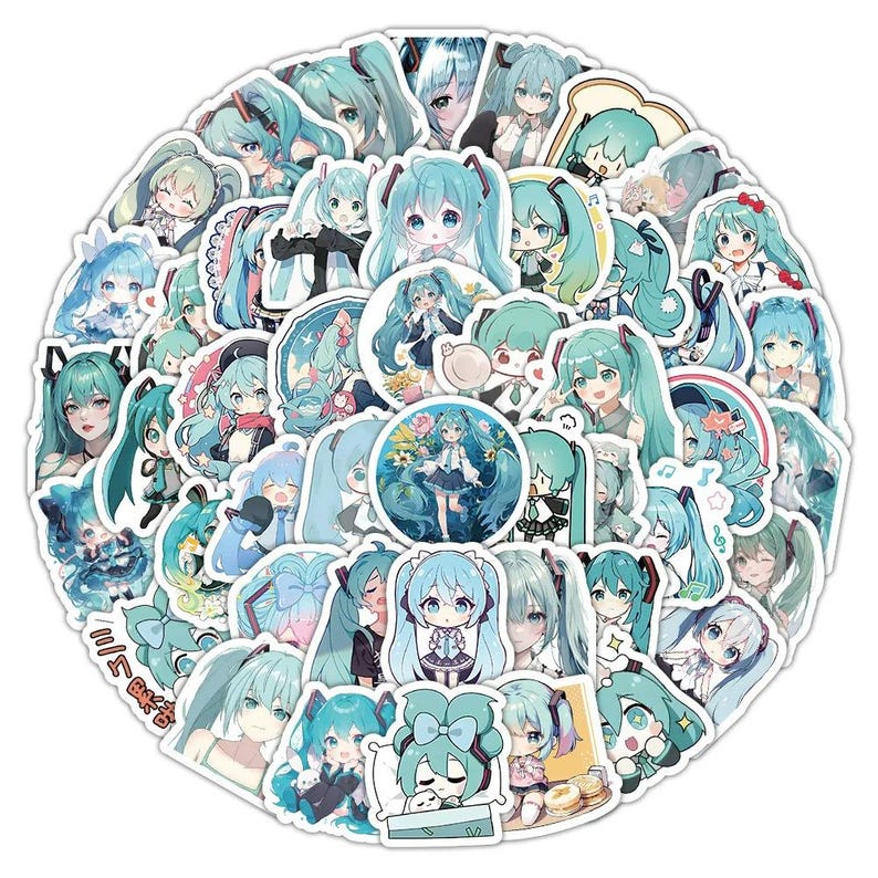 Puede incluir: Un conjunto de 50 pegatinas de personajes de anime coloridos con una chica de pelo azul con varias expresiones y poses. Las pegatinas est&aacute;n impresas en papel brillante y son perfectas para decorar port&aacute;tiles, botellas de agua, cuadernos y mucho m&aacute;s.
