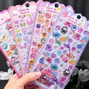 1 vel 9,5 x 20 cm kawaii gezwollen dierenstickerspakket – schattige 3D-bubbelstickers voor plakboek, tijdschriften, planner, telefoons en knutselwerkjes