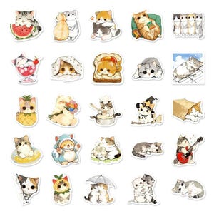 Paquete de 10, 30 y 50 pegatinas de gatitos de dibujos animados, pegatinas de gato kawaii para portátiles, manualidades, álbumes de recortes, regalo para amantes de los gatos y niños.