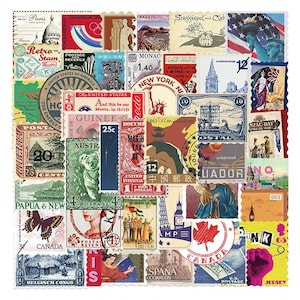 Paquete de 10, 30 y 50 pegatinas de sellos vintage: pegatinas retro para diarios, álbumes de recortes, diarios de viaje, collages y manualidades.