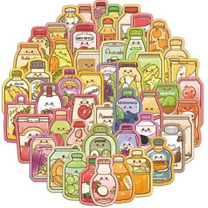 Confezione da 50 adesivi carini a forma di bottiglia di succo di frutta – Adesivi kawaii per diari, album, progetti artigianali e agende / Regalo per bambini