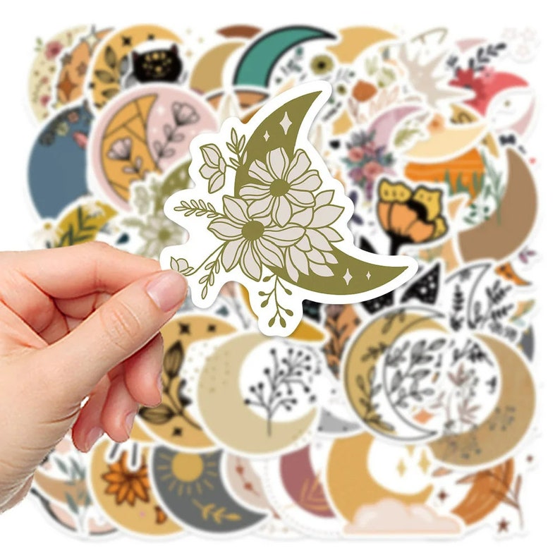 10/30/50PCS Artsy Bohemian Celestial Moon and Sun Sticker Set ...