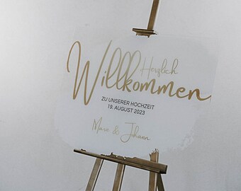 Acrylic welcome sign wedding, welcome sign, sign customizable, gold effect and white background