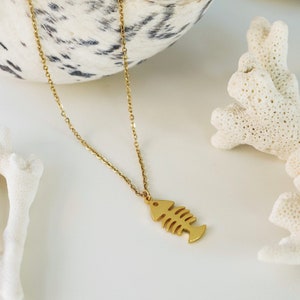 Gold fishbone pendant, Gold Fish Necklace, Minimalist fish pendant, Silver fish necklace, gift for her, lucky charm gift