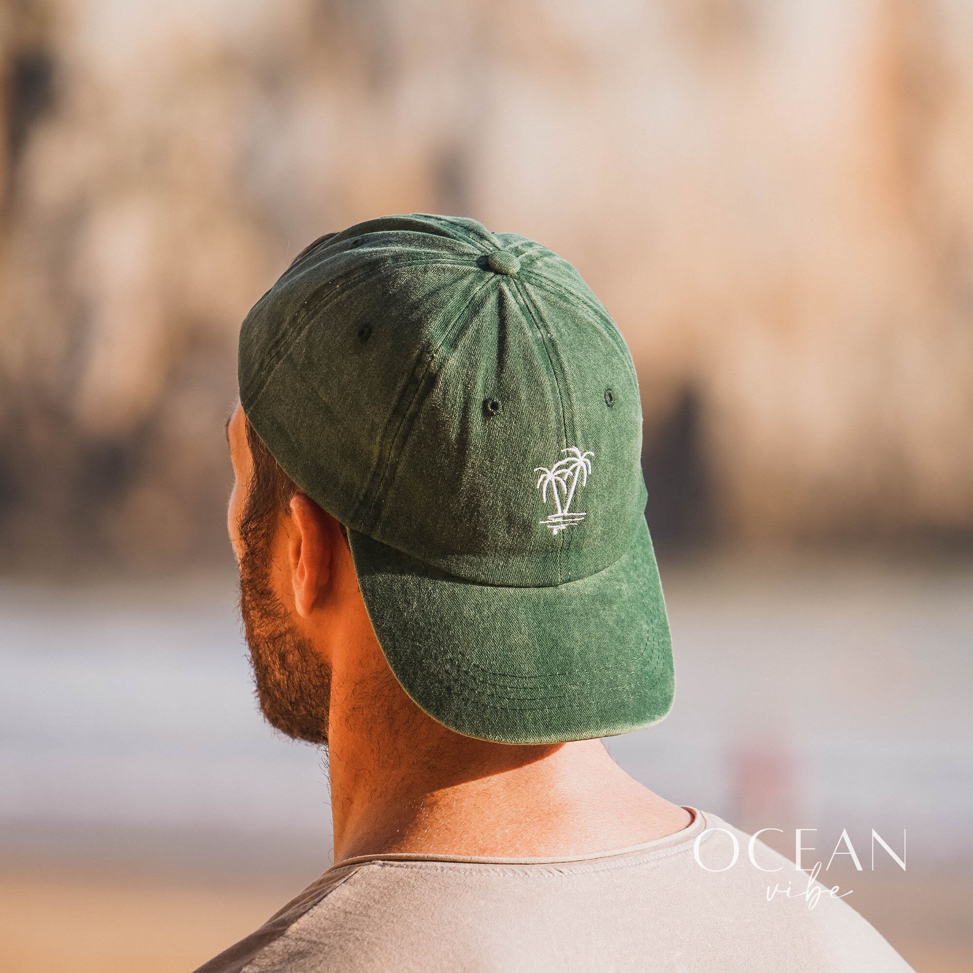 Palm Tree Embroidered Cotton Baseball Cap - Surf Cap - Unisex