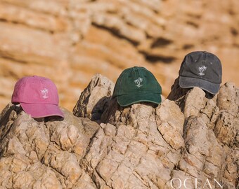 Palm Tree Embroidered Cotton Baseball Cap - Surf Cap - Unisex