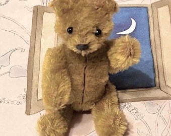 1920s Schuco Teddy Bear Lipstick and Powder Compact. Rare Golden Mohair. Germany. Exceptional Condition.