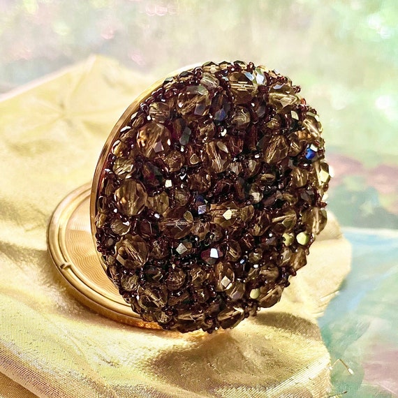Brilliant Amber Crystal Encrusted Powder Compact … - image 2