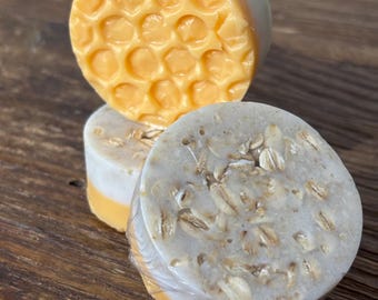 Handmade Round Soap Bars | Organic Shea Butter + Oatmeal, Milk & Honey | O’Milkey