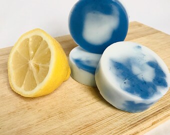 Handmade Round Soap Bars | Organic Shea Butter Blueberry + Lemon | Blue Lemon