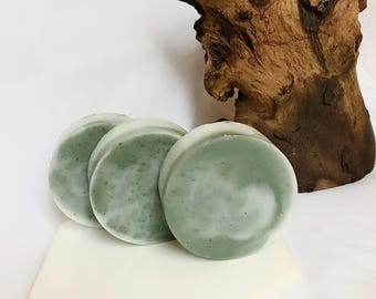 Handmade Round Soap Bars | Organic Shea Butter Green Apple +  Bentonite Clay | Green Nite