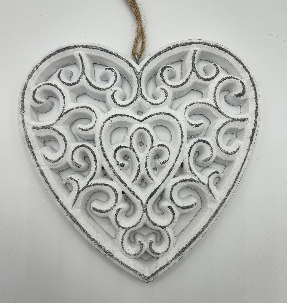 dekorativer Anhänger Herz mit dezentem Muster Metall beidseitig hellg