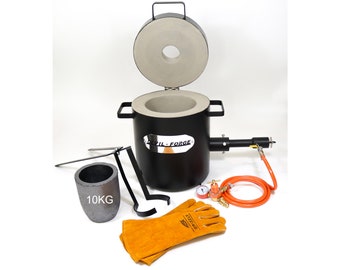 FB2M–10KG (Devil-Forge) - Forno de fusão de gás propano da UE Queimador de fundição para cobre, latão, alumínio, etc. Fundição + Pinças, Cadinho PREMIUM