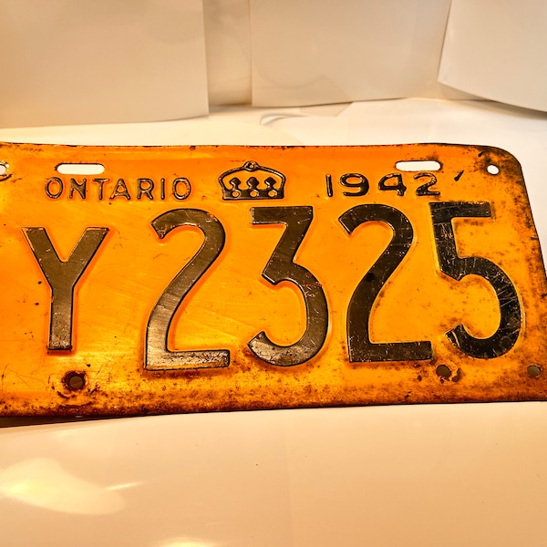 1942 Ontario License Plate Yellow