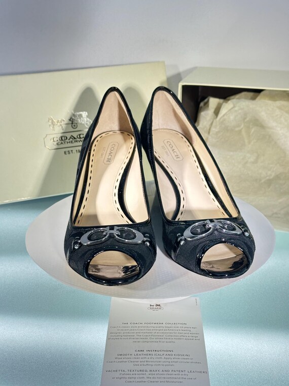 Black Coach Open Toe Wedge Heels in Original Box - Etsy