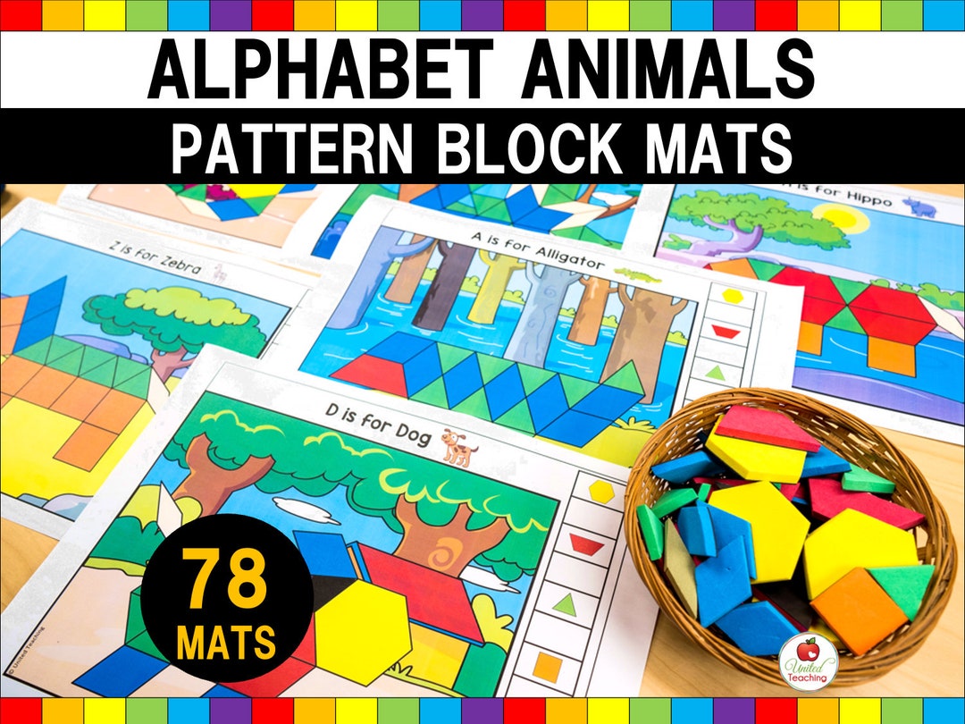 pattern-blocks-puzzle-mats-animals-a-z-tangram-preschool-printable-alphabet-activities-2d-shape-matching-montessori-preschool-etsy