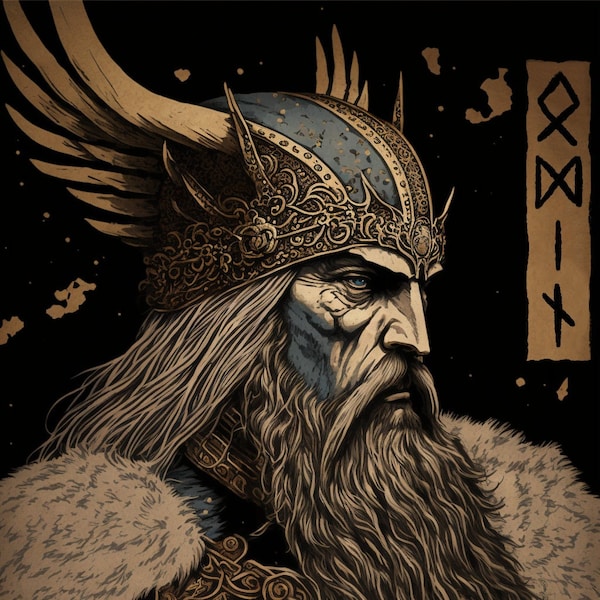 Norse God Odin ukiyo-e Japanese styled painted graphics - digital download