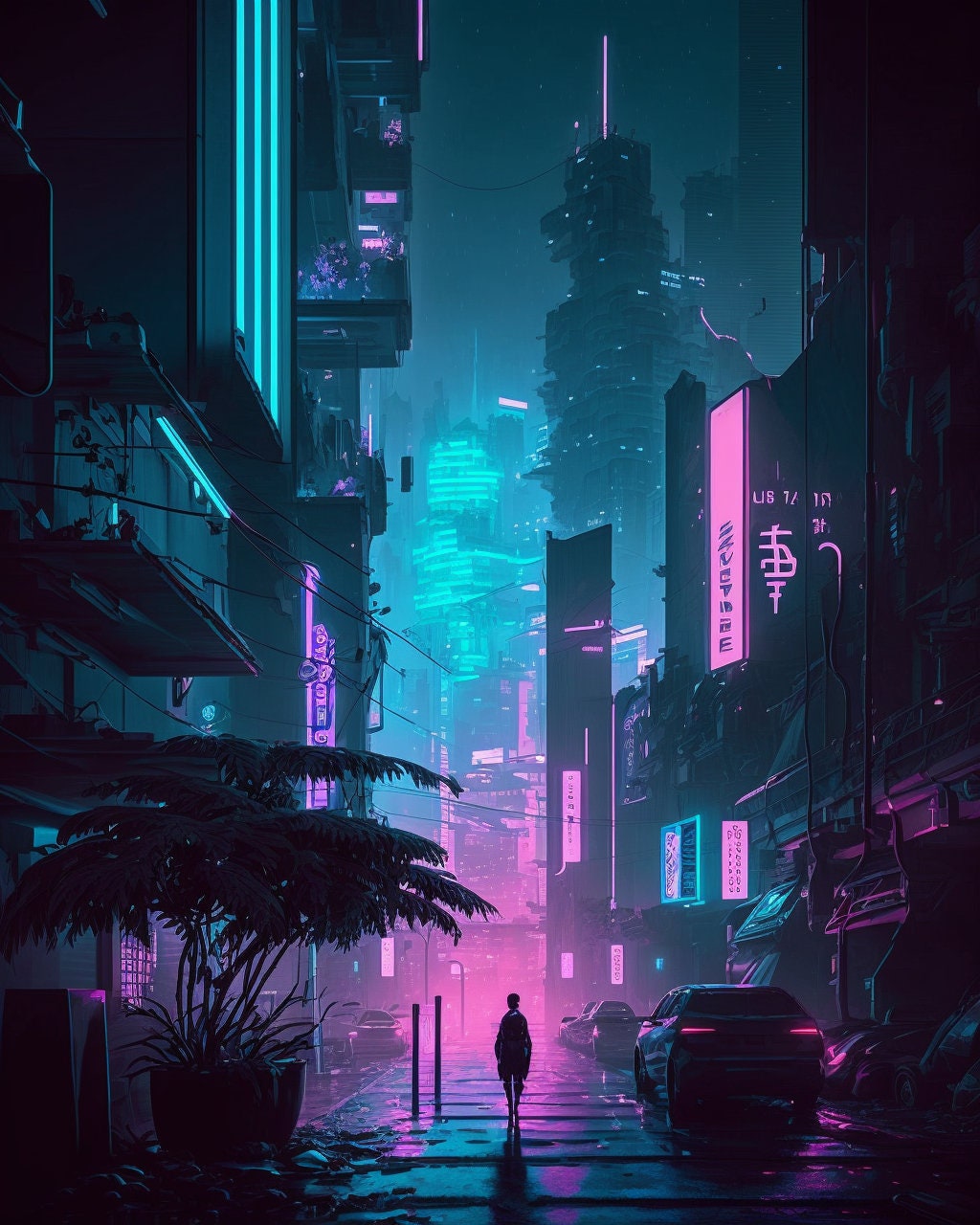 Hazy Cyberpunk City at Night - Digital Artwork Graphics - Digital ...
