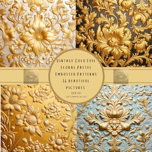 Vintage Damast Folie Gold Floral Pastell geprägt und Schablone Muster, digitaler Download Dateien, kommerzielle Nutzung