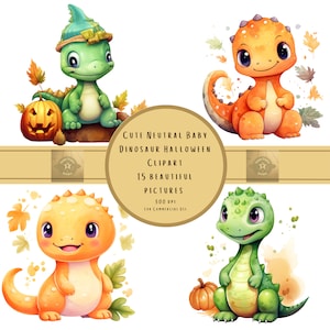 Cute Neutral Baby Dinosaur Halloween PNG Clipart, Watercolor Nursery Décor, Digital Download Files, Commercial Use