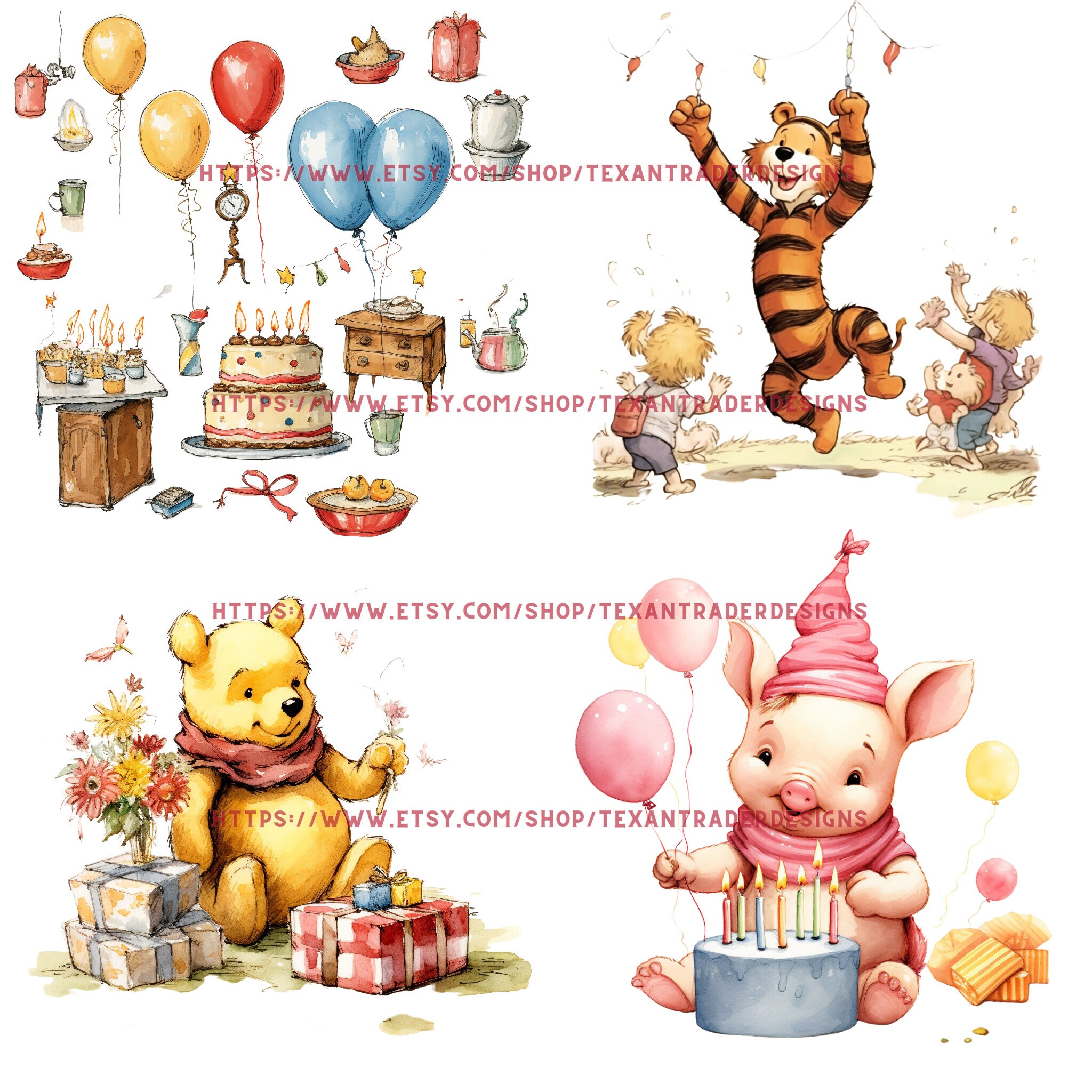 Happy Birthday Winnie the Pooh and Friends PNG Clipart - Etsy