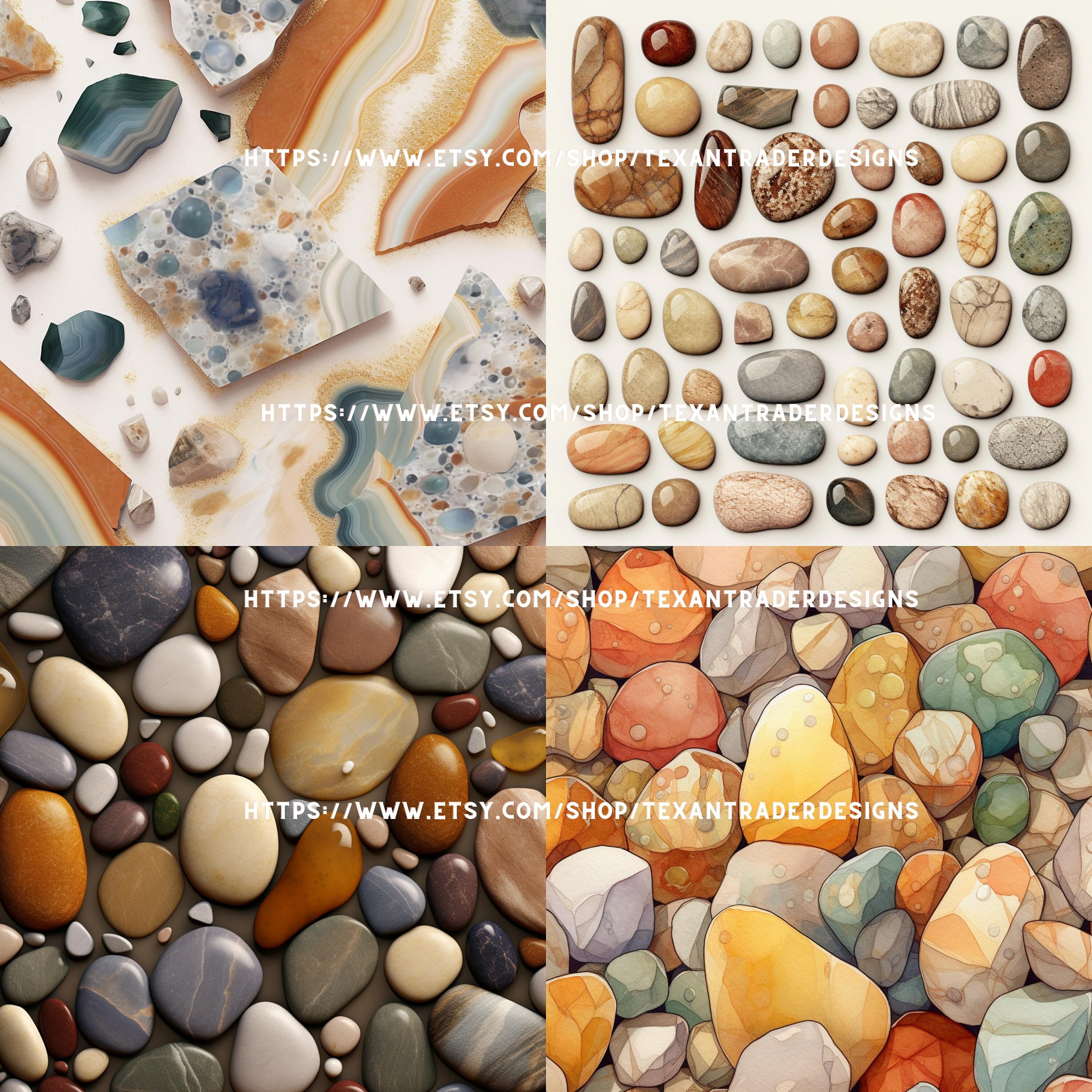 Natural and Cartoon Colored Stone Digital Digital Download for Card ...