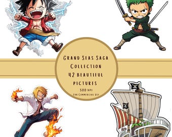Grand Seas Saga – Pirate Crew Adventure Art Set | 42 PNG + SVG | Anime-Inspired Printable Stickers | 300 DPI | Commercial Use