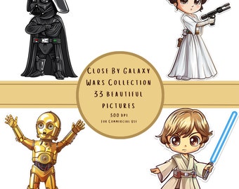 Colección de imágenes prediseñadas de Galaxy Wars - 33 imágenes PNG/SVG para guardería, invitaciones y logotipos, uso comercial,