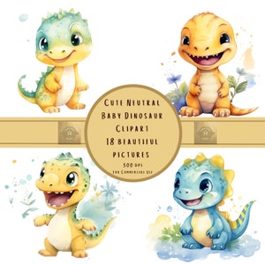 Leuke Neutrale Aqua en Gele Baby Dinosaurus PNG Clipart, Aquarel Kwekerij Decor, Digitale Download Bestanden, Commercieel Gebruik