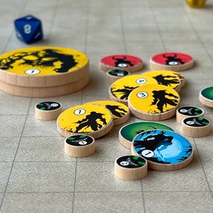 Compact Set - 20pc Abstract Enemy Tokens - Vibrant Colors & Durable, Variety of Sizes, Canisters for Storage - DND/RPG